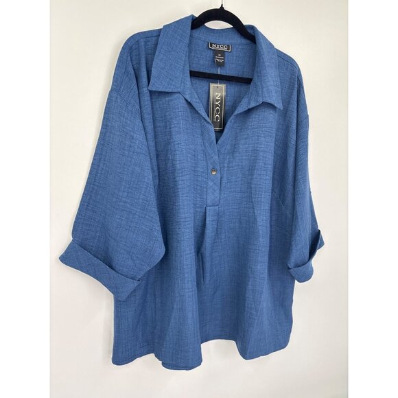 NYCC NEW York Clothing Co V-Neck Blouse Top Indigo Blue 3X NEW - Picture 2 of 4